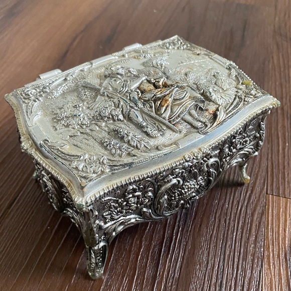 Other - Vintage mid century plastic silver carved jewelry trinket box